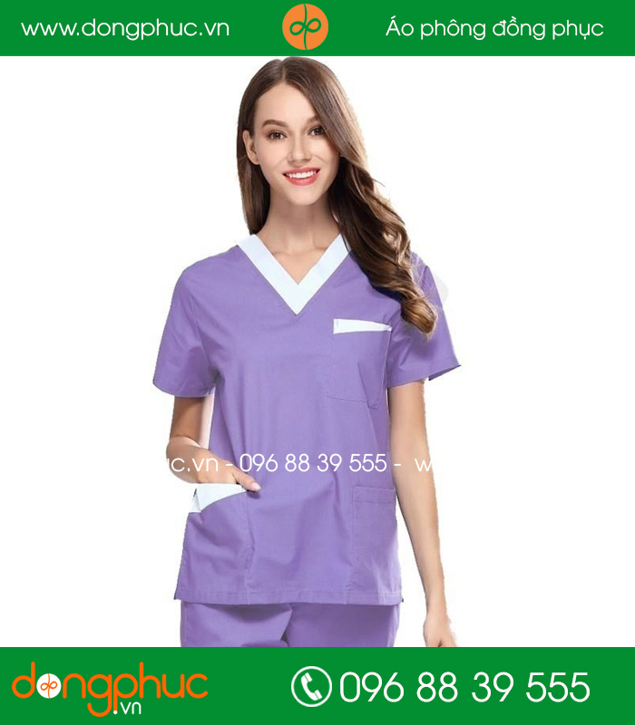 Đồng phục phòng mổ màu tím cà viền trắng